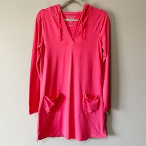 Coolibar Women's Size XS Catalina Beach Hoodie Cover-Up Dress Pink UPF 50+